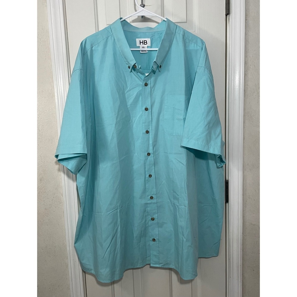Harbor Bay DXL Mens 4XL Blue Short Sleeve Button Down Shirt Big and Tall NEW